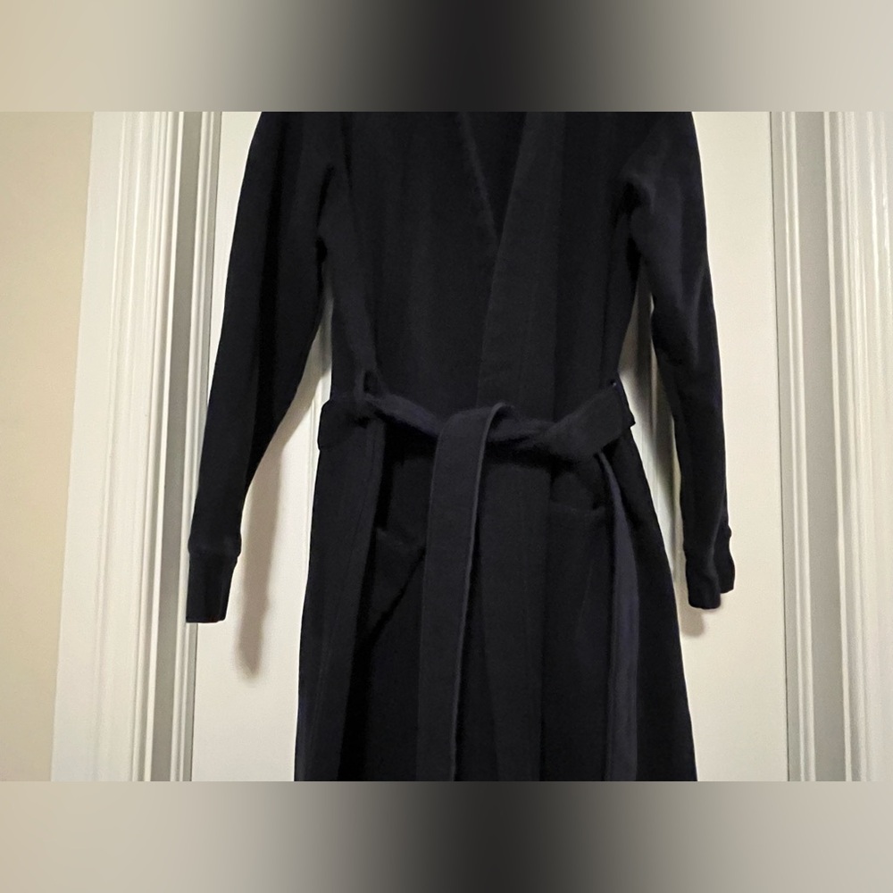 Land’ End Women’s Size Large Navy Blue Serious Sweats Fleece Lined Bathrobe Robe - Picture 3 of 11